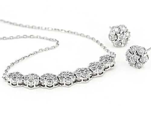 0.50ctw Round White Diamond Rhodium Over Sterling Silver Cluster Earring & Bar Necklace Jewelry Set