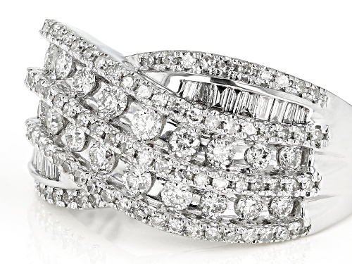 1.00ctw Round And Baguette White Diamond 14K White Gold Ring - Size 7