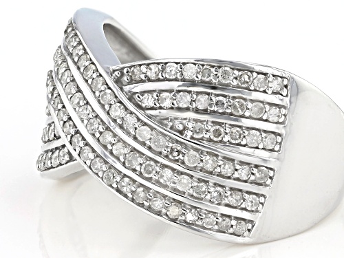 0.60ctw Round White Diamond Rhodium Over Sterling Silver Crossover Ring - Size 7
