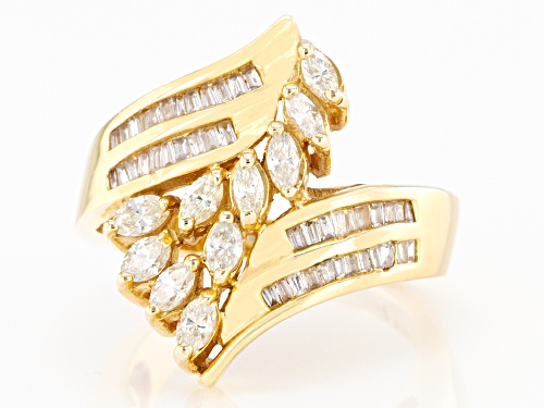 1.00ctw Marquise And Baguette White Diamond 14K Yellow Gold Bypass Ring - Size 6