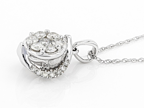 0.45ctw Round White Diamond 10K White Gold Cluster Pendant With 18 Inch Rope Chain