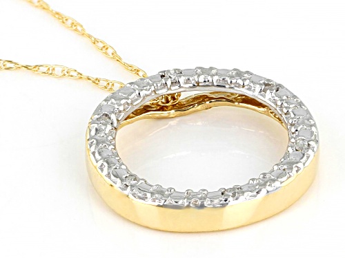 Round White Diamond Accent 10K Yellow Gold Circle Pendant With 18 Inch Rope Chain