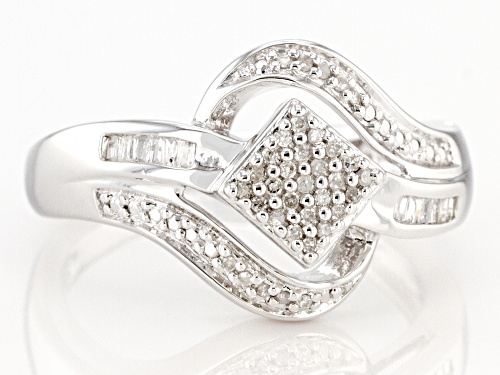 0.15ctw Round White Diamond Rhodium Over Sterling Silver Bypass Ring - Size 7