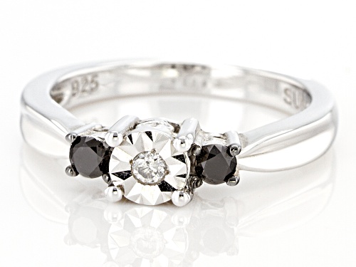 0.25ctw Round Black And White Diamond Rhodium Over Sterling Silver 3-Stone Ring - Size 7