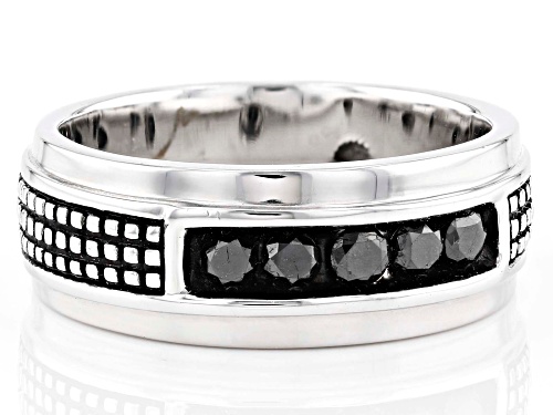 0.50ctw Round Black Diamond Rhodium Over Sterling Silver Mens Ring - Size 10