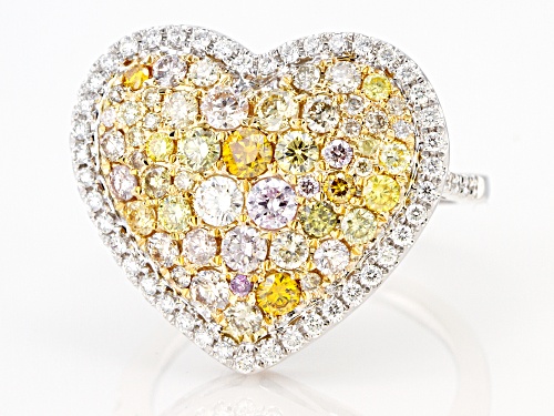 1.79ctw Round Multi-Color Diamond 14K White Gold Heart Cluster Ring - Size 7