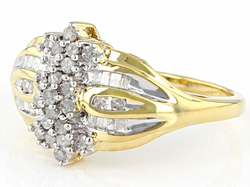 0.50ctw Round And Baguette White Diamond 18K Yellow Gold Over Sterling Silver Cluster Ring - Size 8