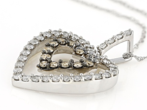 0.50ctw Round Champage And White Diamond 10K White Gold Heart Pendant With 18 Inch Rope Chain