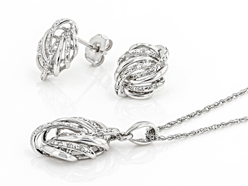 0.10ctw Round White Diamond Rhodium Over Sterling Silver Pendant And Earrings Jewelry Set