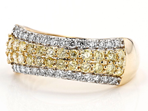 0.95ctw Round Natural Yellow And White Diamond 14K Yellow Gold Band Ring - Size 5