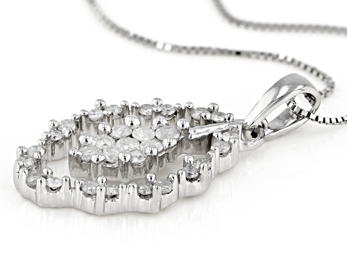 0.40ctw Round White Diamond 10K White Gold Cluster Pendant With 18 Inch Box Chain