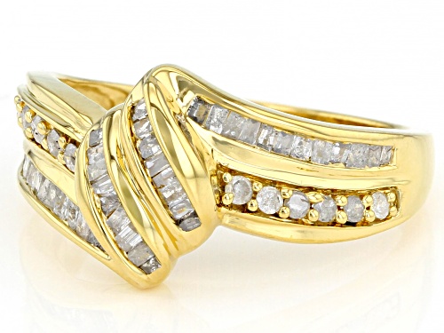 0.50ctw Round And Baguette White Diamond 18K Yellow Gold Over Sterling Silver Bypass Ring - Size 7