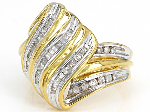 0.50ctw Round And Baguette White Diamond 18K Yellow Gold Over Sterling Silver Cocktail Ring - Size 6