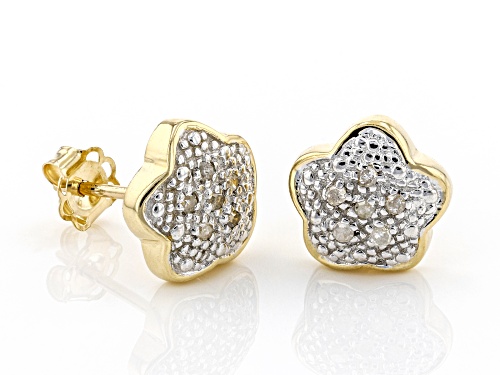 0.10ctw Round White Diamond 14K Yellow Gold Flower Stud Earrings