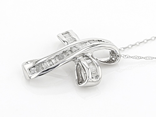 0.40ctw Baguette White Diamond 10K White Gold Cross Pendant With 18 Inch Rope Chain