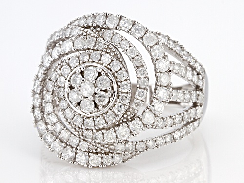 1.50ctw Round White Diamond 10K White Gold Cocktail Ring - Size 8