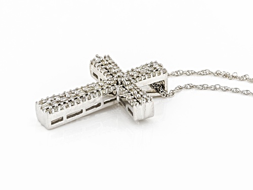 0.50ctw Round And Baguette White Diamond Rhodium Over Sterling Silver Cross Pendant With Rope Chain