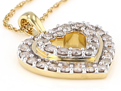 1.00 Round Diamond 14K Yellow Gold Over Sterling Silver Heart Pendant With 18 Inch Chain