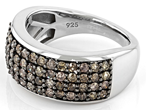 1.20ctw Round Champagne Diamond Rhodium Over Sterling Silver Wide Band Ring - Size 6