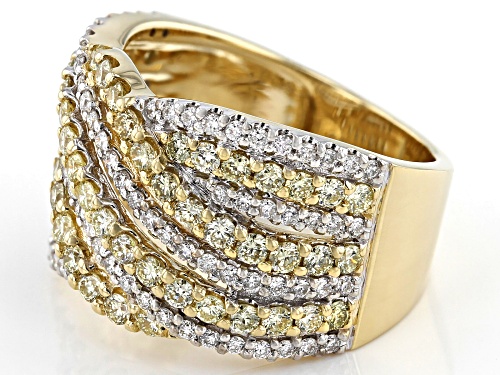 1.50ctw Round Natural Yellow And White Diamond 10K Yellow Gold Wide Band Ring - Size 7