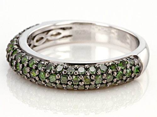 1.00ctw Round Green Diamond Rhodium Over Sterling Silver Band Ring - Size 8