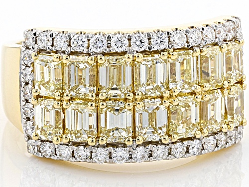 2.33ctw Emerald Cut And Round Natural Yellow And White Diamond 14K Yellow Gold Wide Band Ring - Size 7