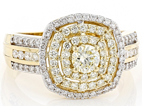 1.03ctw Round Natural Yellow And White Diamond 14K Yellow Gold Cluster Ring - Size 8