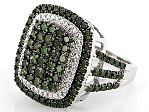 1.75ctw Round Green Diamond Rhodium Over Sterling Silver Cluster Ring - Size 6