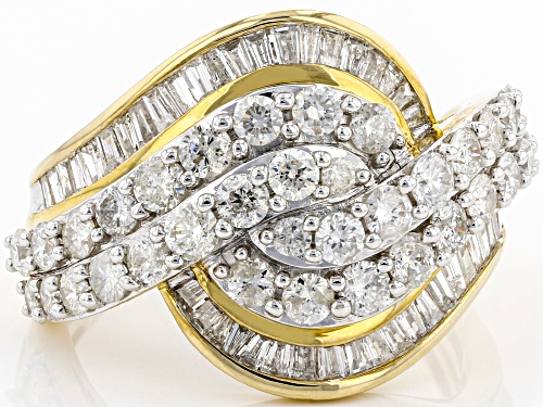 2.00ctw Round And Baguette White Diamond 10K Yellow Gold Cluster Ring - Size 7