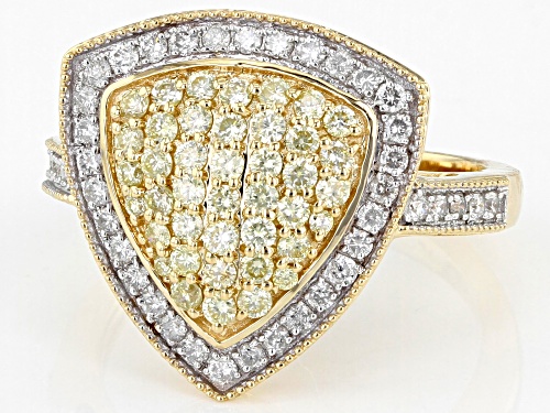 0.95ctw Round Natural Yellow And White Diamond 14k Yellow Gold Cluster Ring - Size 10