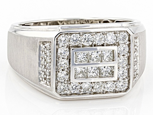 1.00ctw Round And Princess Cut White Diamond 10k White Gold Mens Cluster Ring - Size 10
