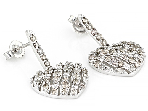 1.00ctw Round Diamond 10k White Gold Dangle Heart Earrings