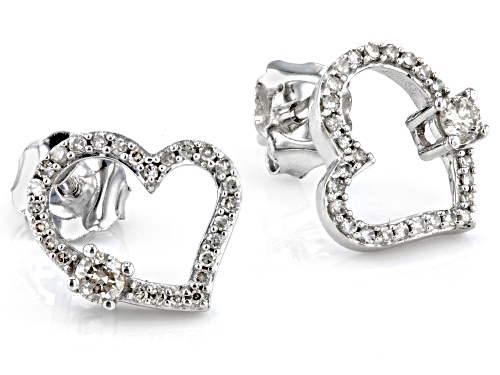 0.25ctw Round White Diamond 10k White Gold Heart Drop Earrings