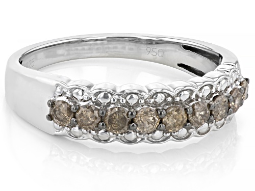 0.45ctw Round Champagne Diamond Rhodium Over Sterling Silver Band Ring - Size 7