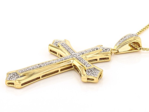 0.50ctw Round White Diamond 14k Yellow Gold Over Sterling Silver Mens Cross Pendant With 22