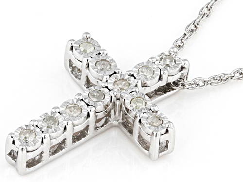 0.10ctw Round White Diamond Rhodium Over Sterling Silver Cross Slide Pendant With 18