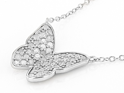 0.55ctw Round White Diamond Rhodium Over Sterling Silver Butterfly Cluster Necklace - Size 18