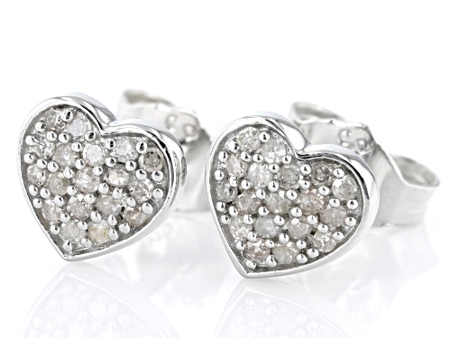 0.20ctw Round White Diamond Rhodium Over Sterling Silver Cluster Heart Earrings