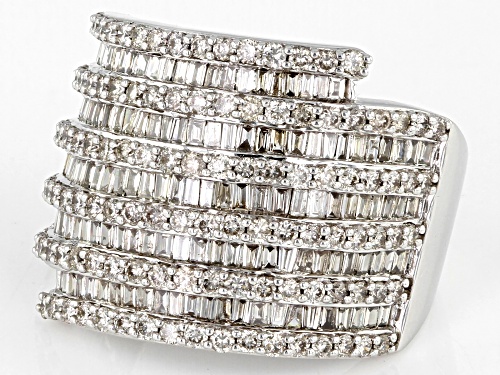 2.00ctw Baguette And Round White Diamond 10k White Gold Multi-Row Ring - Size 7