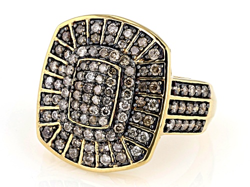 1.25ctw Round Champagne Diamond 18k Yellow Gold Over Sterling Silver Cluster Ring - Size 7