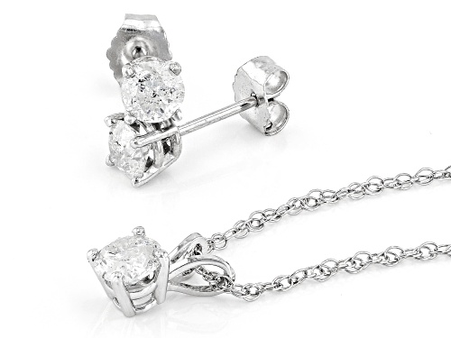 1.00ctw Round White Diamond 14k White Gold Pendant And Earring Jewelry Set