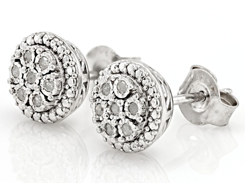 0.10ctw Round White Diamond Rhodium Over Sterling Silver Cluster Stud Earrings