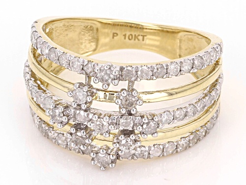 1.00ctw Round White Diamond 10k Yellow Gold Multi-Row Ring - Size 6