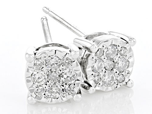 0.50ctw Round White Diamond 14k White Gold Cluster Stud Earrings