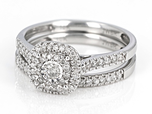 0.50ctw Round White Diamond 10k White Gold Halo Ring With Matching Band - Size 6