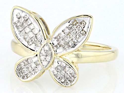 0.50ctw Princess Cut And Round White Diamond 10k Yellow Gold Butterfly Ring - Size 6