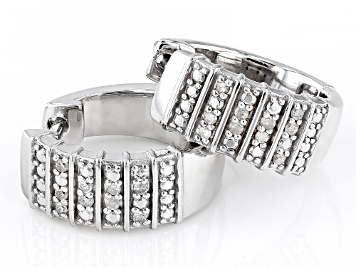 0.10ctw Round White Diamond Rhodium Over Sterling Silver Huggie Hoop Earrings