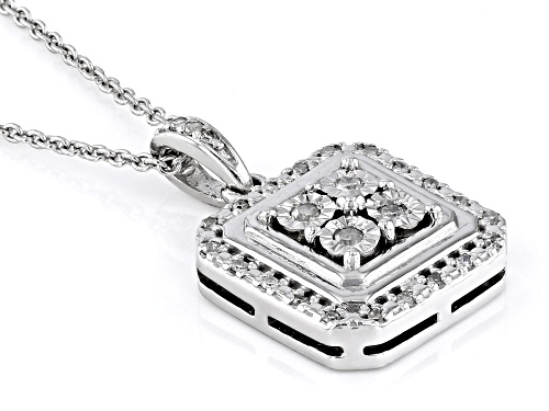 0.10ctw Round White Diamond Rhodium Over Sterling Silver Halo Pendant