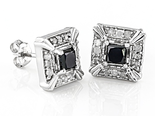 1.00ctw Round Black & White Diamond Rhodium Over Sterling Silver Stud Earrings