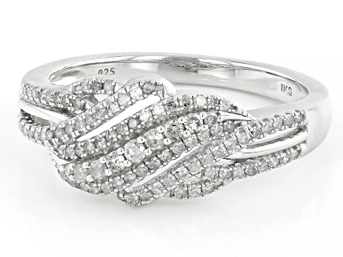 0.33ctw Round White Diamond Rhodium Over Sterling Silver Bypass Band Ring - Size 7